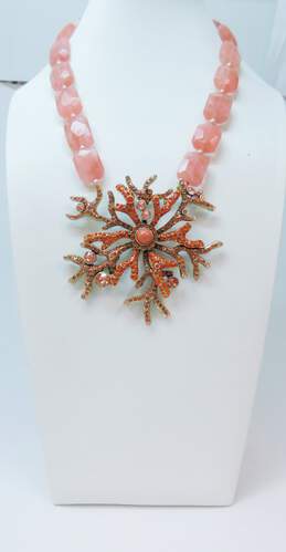 Designer Heidi Daus Sea Folly Crystal Coral Pendant Statement Necklace