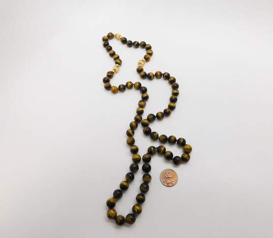 14K Yellow Gold Tiger's Eye Beaded Long Necklace 100.5g image number 5