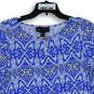 Womens Blue Geometric Front Keyhole 3/4 Sleeve Side Slit Tunic Top Size S image number 3