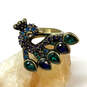 Designer Heidi Daus Gold-Tone Green Blue Rhinestones Classic Peacock Ring image number 1