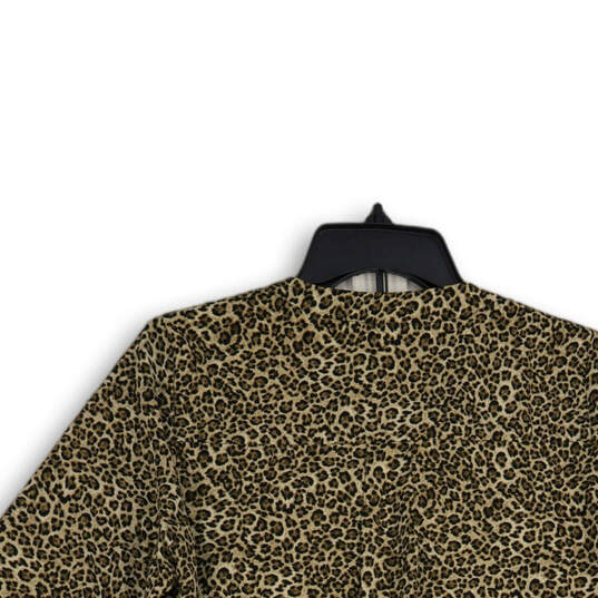 Womens Brown Animal Print Split Neck 3/4 Sleeve Pullover Blouse Top Size S image number 4