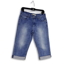 Womens Blue Denim Medium Wash 5-Pocket Design Cuffed Capri Jeans Size 6