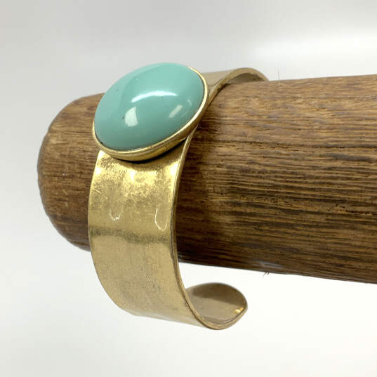 Designer Lucky Brand Gold-Tone Blue Turquoise Stone Open Cuff Bracelet image number 1