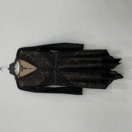 NWT Womens Black Lace V-Neck Long Sleeve Pullover Shift Dress Size Small