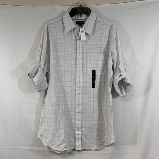 Men's White Check Banana Republic Roll-Tab Sleeve Linen Button-Up, Sz. L image number 1
