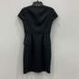 Womens Black Cap Sleeve Round Neck Regular Fit Front Zip Sheath Dress Sz 4 image number 2