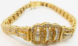 Exquisite 18K Yellow Gold 4.16 CTTW Diamond Round & Baguette Bracelet 42.1g