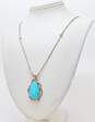 SR Stamped Southwestern Artisan 925 Turquoise Pendant On Liquid Silver Necklace image number 3