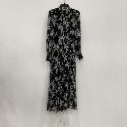 NWT Womens Black White Floral Tie Neck Long Sleeve Pullover Maxi Dress Sz 8 alternative image