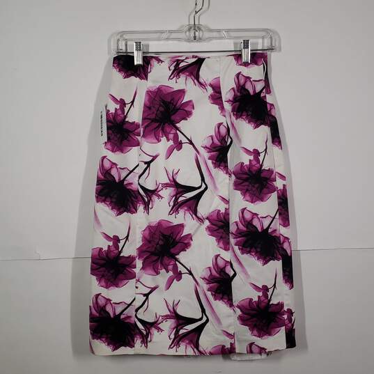 Womens Floral Flat Front Back Zip Knee Length Straight & Pencil Skirt Size 4 image number 1