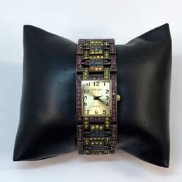 Designer Heidi Daus B5300 Multicolor Stone Rectangle Analog Quartz Wristwatch