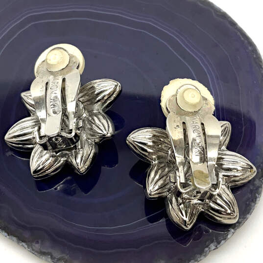 Designer Swarovski Silver-Tone Multicolor Floral Clip On Stud Earrings image number 2