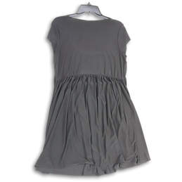 Womens Black Pleated Scoop Neck Short Sleeve Fit & Flare Dress Size Large alternative image