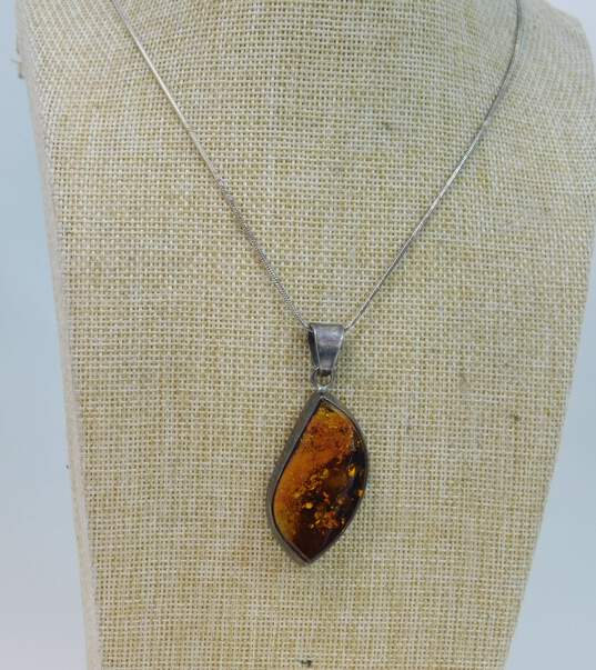 Artisan 925 Chunky Amber Pendant Necklace 29.2g image number 3