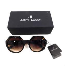 Judith Leiber 'Fushia' Lense Havana Brown Frame Oversized Sunglasses, Box & Dust Bag NWT with COA