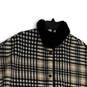Womens Black White Plaid Mock Neck Pockets Poncho Sweater Size L/XL image number 3