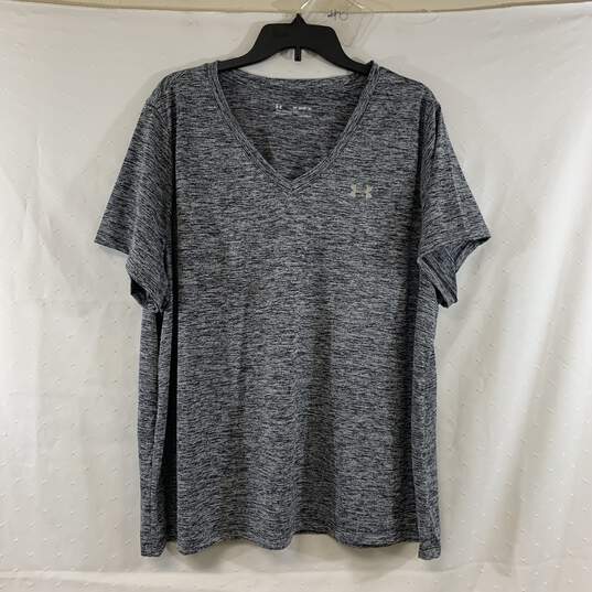 Women's Grey Heather Under Armour Loose Fit V-Neck Tee, Sz. 2X image number 1