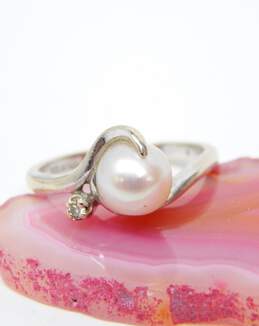 14K White Gold Pearl & Diamond Accent Ring 3.4g