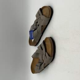 NWT Birkenstock Mens Gray Beige Suede Lugano Soft Footbed Slip-On Sandals Sz 12