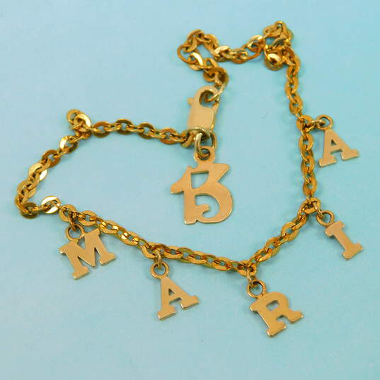 18K Yellow Gold Chain & 13 Pendant w/ 14K Yellow Gold Maria Name Charms 4.4g image number 1
