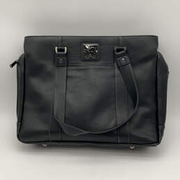 Mens Black Leather Inner Zip Pocket Bottom Studs Double Strap Laptop Bag