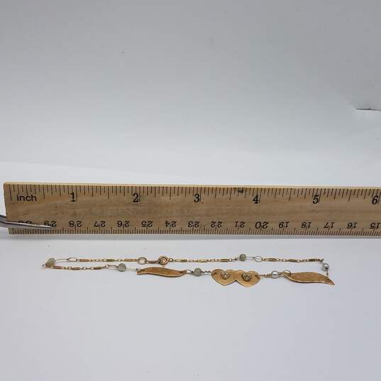 14k Gold Diamond FW Pearl Engraved Double Heart Bracelet 2.2g image number 6