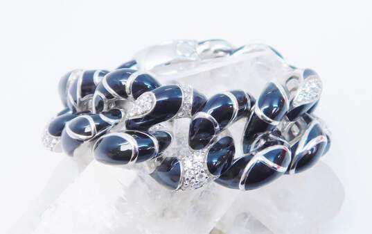 Belle Etoile 925 Cubic Zirconia & Black Enamel Swirls Chunky Curb Chain Statement Bracelet 69.3g image number 3