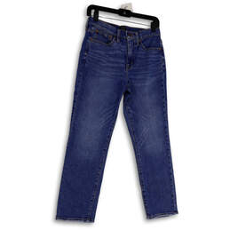 Womens Blue Denim Medium Wash Pockets Stretch Straight Leg Jeans Size 27