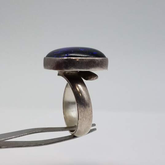 Mexico Sterling Silver Blue Glass Modernist Sz 5 1/2 Ring 14.1g image number 8