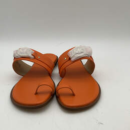 NIB Womens Rory 40R3ROFA1L Orange Leather Logo Flat Thong Sandals Size 11M