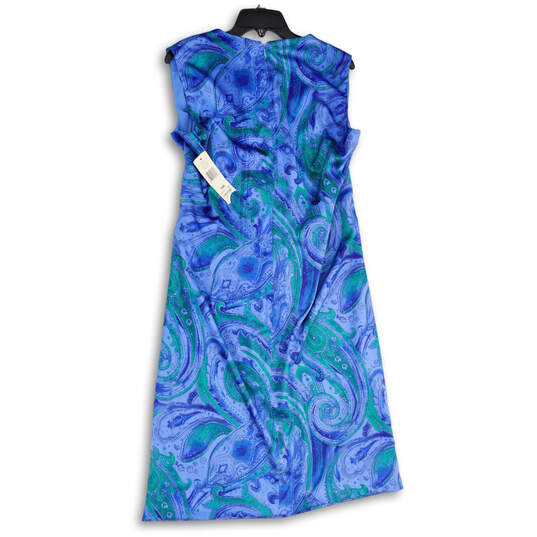 NWT Womens Blue Green Paisley Surplice Neck Back Zip Shift Dress Size 14W image number 2