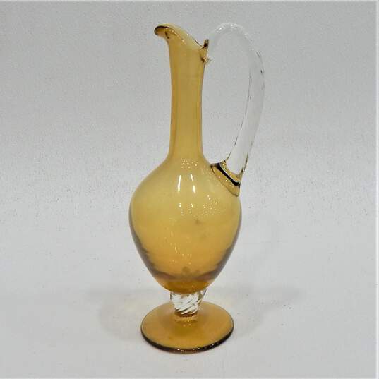 VNTG Hand Blown Amber Pitcher W/5 Glasses image number 4