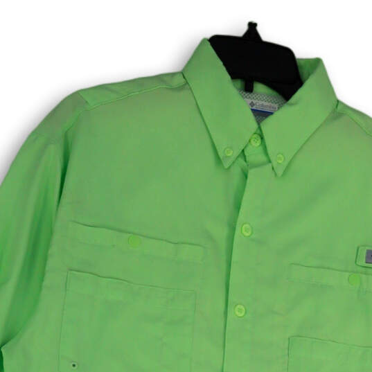 Mens Green Long Sleeve Pockets Collared PFG Fishing Button-Up Shirt Size S image number 3