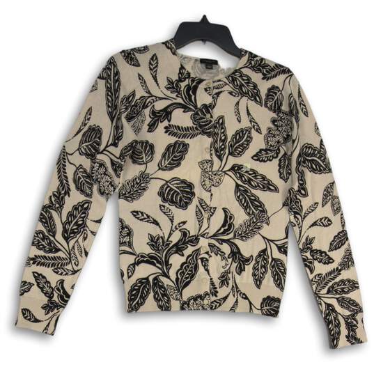 Ann Taylor Womens Black Beige Leaf Print Button Front Cardigan Sweater Size S image number 1