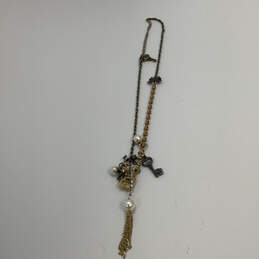 Designer Betsey Johnson Gold-Tone Heart Bow Pearl Beaded Charm Necklace alternative image