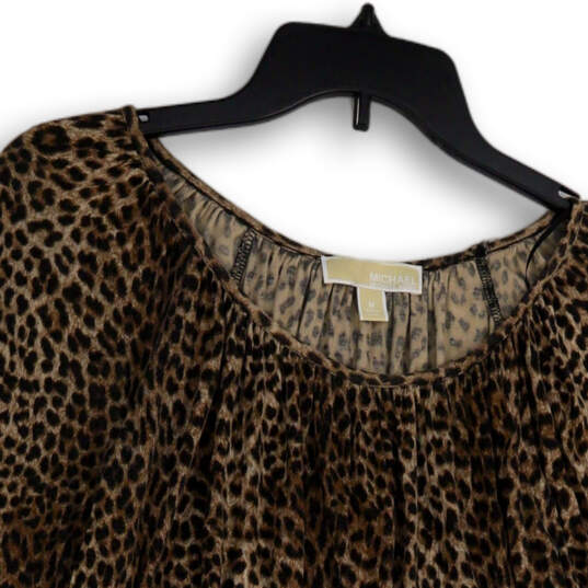 Womens Brown Black Leopard Print Round Neck Long Sleeve Blouse Top Size M image number 3