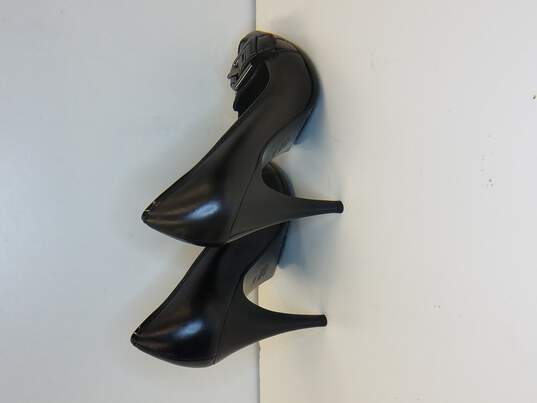 Via Spiga Black Leather Pump Buckle Detail Point Toe Heel Womens Size 8 M image number 4