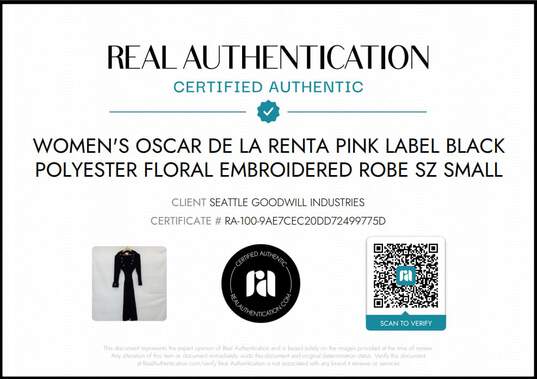 Oscar de la Renta Womens Black Floral Embroidered Robe Sz S AUTHENTICATED image number 6