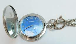 Fossil Blue Dial Silver Tone Pocket Watch 59.6g alternative image
