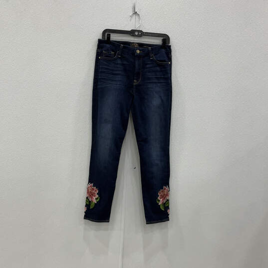 Womens Blue Denim Embroided 5-Pocket Design Skinny Leg Jeans Size 8 image number 1