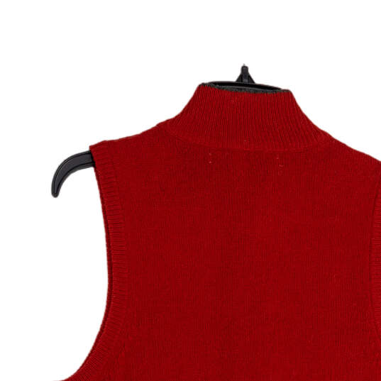 Womens Red Gray Knitted Mock Neck Sleeveless Full-Zip Vest Size S/P image number 4
