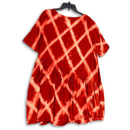 NWT Womens Red Tie-Dye Round Neck Short Sleeve Drop Waist Shift Dress Sz M alternative image