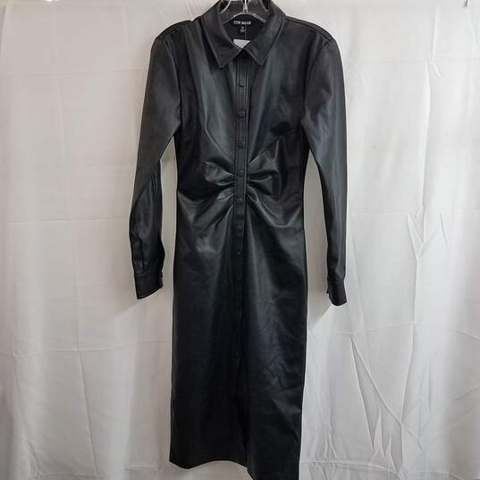 Steve Madden McClain Long Sleeve Black Faux Leather Midi Shirtdress Size 0 image number 1
