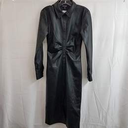 Steve Madden McClain Long Sleeve Black Faux Leather Midi Shirtdress Size 0