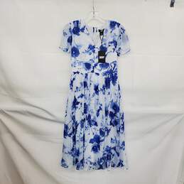 DKNY Blue & White Floral Patterned Lined Midi Dress WM Size 4 NWT