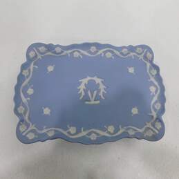 Vintage Ardalt Japan Jasperware Blue Vase, Tray & Dish Set alternative image