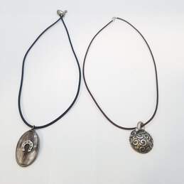Sterling Silver Gemstone Leather Pendant Necklace Bundle 2 Pcs 18.6g
