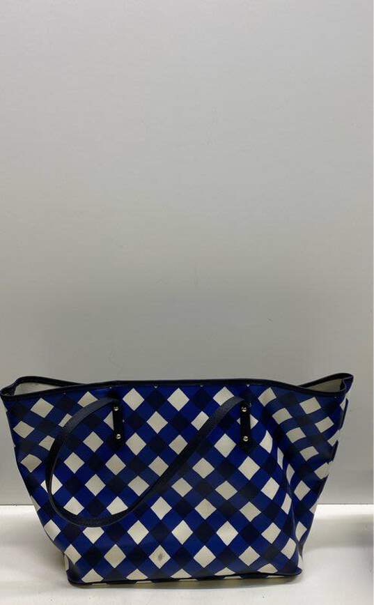Kate Spade Blue/White Harmony Gingham Checkered Tote Bag image number 2