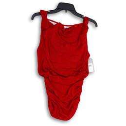 NWT Womens Red Sleeveless Shiny Ruched Short Mini Dress Size Small