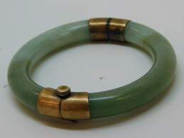 Vintage 10K Yellow Gold Jade Hinged Bangle Bracelet